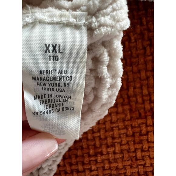 Aerie Oversized Chenille Knit Hoodie Sweater Cream Beige V-Neck XXL Pullover - Picture 4 of 6